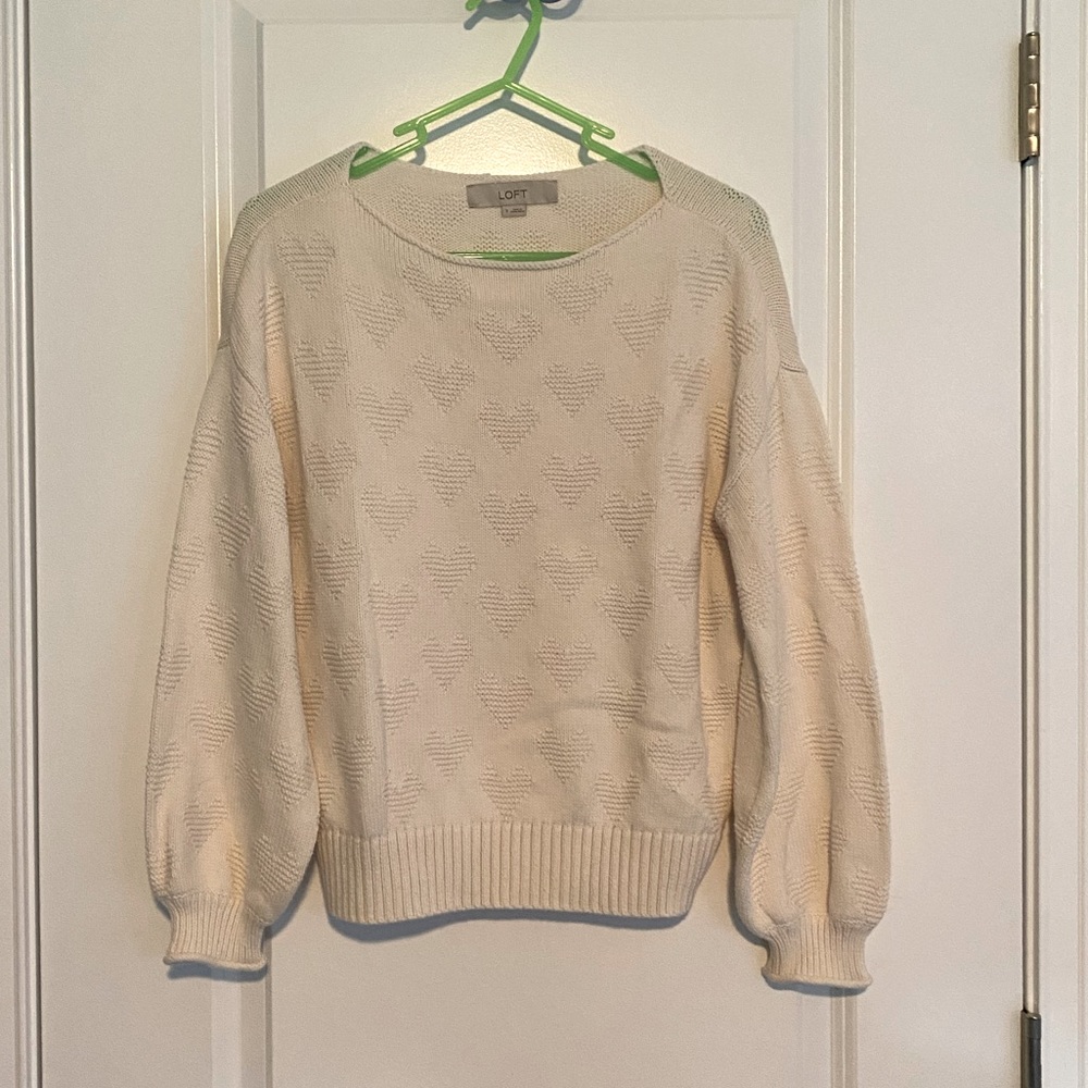 Loft heart print bell sleeve sweater white